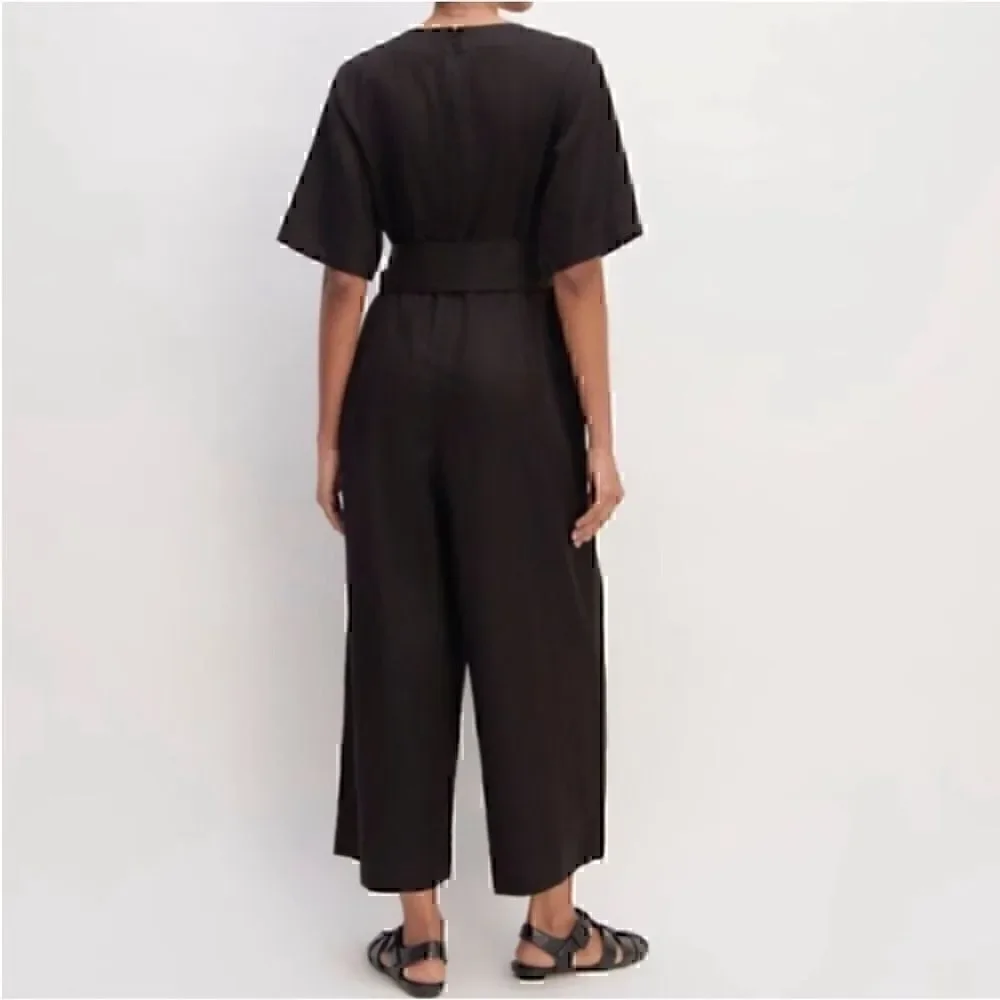 NEW Everlane The Linen Cross‎ Front Jumpsuit Black Size 0 Sustainable
